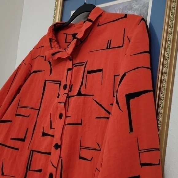 Ali Miles Artsy Art to wear Blouse XL Zipper Back Ruffle Sleeve Collegiate Lux - Picture 7 of 14